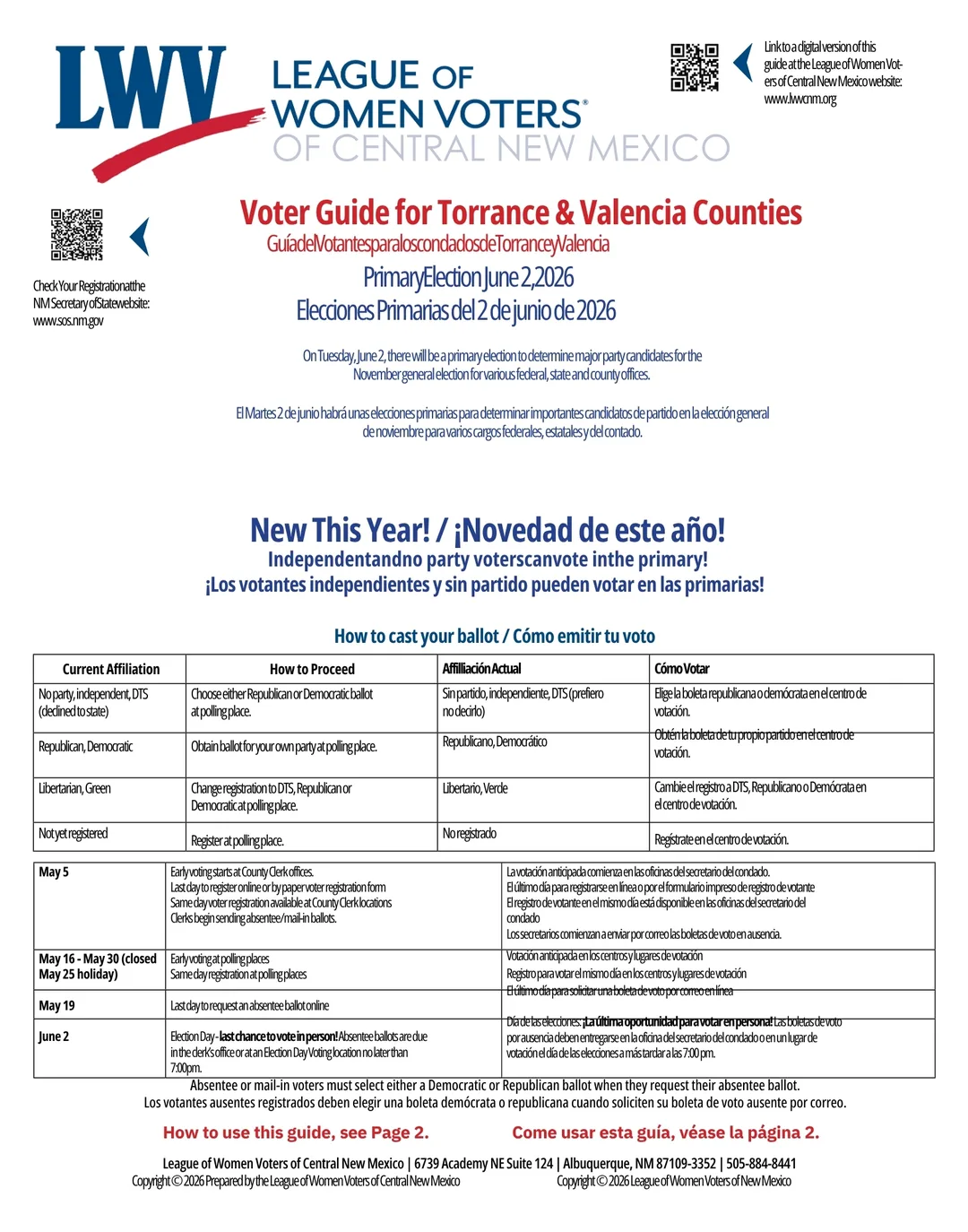 Front cover of the League of Women Voters of Central New Mexico Preprimary Voter Guide